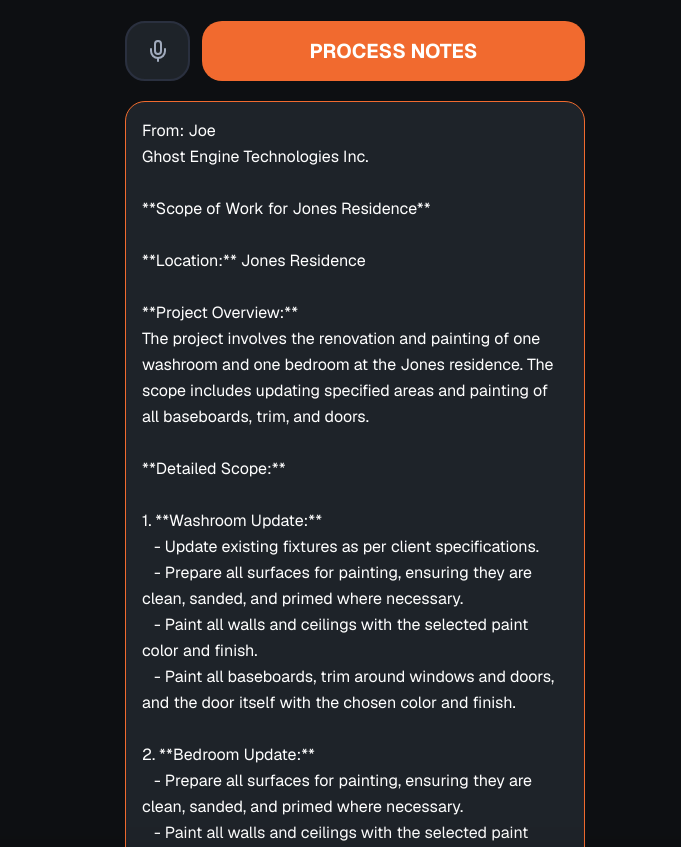 Processed Scope of Work for Jones Residence generated by Ghost Engine